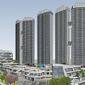 Commercial Street with Tall Buildings Open Space Greenery and Circular Plaza