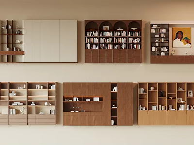 Modern Bookcase Collection with Wooden Shelves Open Designs and Multiple Storage Spaces 3d model