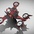 Red Mechanical Flying Device With Multiple Propellers And 3D Design
