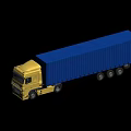 Yellow Tractor Trailer Truck With Yellow Cab Blue Cargo Container And Wheels