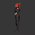 Red Haired 3D Game Movie Character In Combat Outfit With Arm Guards And Mesh Design