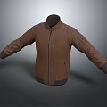 Brown Leather Jacket With Zipper Front Cuffed Sleeves And Pockets For Casual Daily Wear