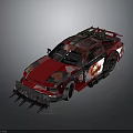 Red Modified Car With Spiked Front Bumper And Apocalyptic Design Details 3d model