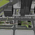 Modern Urban Commercial Street With Tall Buildings Pedestrian Walkways And Transport Links