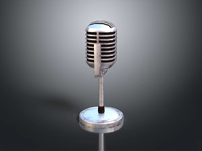 Vintage Microphone With Retro Metal Grille Stand Base And Classic Design For Recording 3d model