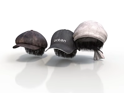 Realistic Style Hat Newsboy Hat Baseball Hat Tape Hat Three Hats with Hat Brim Hat with Text Hat with Strap Hat Clothes Clothing 3d model