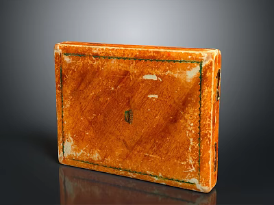 Orange Wooden Stone Box With Green Trim And Rustic Surface Texture 3d model