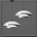 Modern Interior With Two White Round Shade Double Layered Pendant Lights 3d model