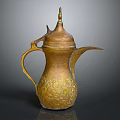 Golden Brass Teapot With Intricate Carvings Spire Lid And Long Spout Design