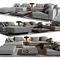Modern Gray Fabric Sofa and Coffee Table Set With Decorative Pillows and Side Table 3d model