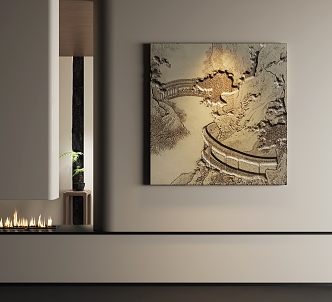 New Chinese abstract decorative painting texture painting carving three-dimensional painting 3d model