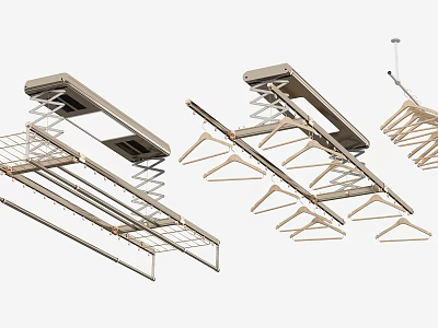 Retractable Ceiling Mounted Clothes Hanger With Foldable Arms And Drying Rods 3d model