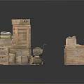 Daily Necessities Including Wooden Boxes Cabinets Sacks Vintage Cameras And Books Stacked Together