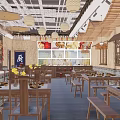 Traditional Chinese Restaurant Interior With Bamboo Lanterns Wooden Tables Chairs Green Plants And Wall Decorations