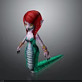 3D Fantasy Character With Red Hair Elf Ears Pink Tattoos And Green Scaled Snake Tail