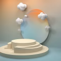 Minimalist Display Stand With Multi Tiered Platform Gradient Circular Mirror White Cloud Decor Soft Tones