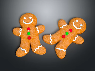 Gingerbread Man Game Movie Character With Smiling Face White Icing Red Green Candies 3d model