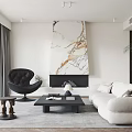 Modern Living Room Interior With White Sofa Black Armchair And Marble Fireplace