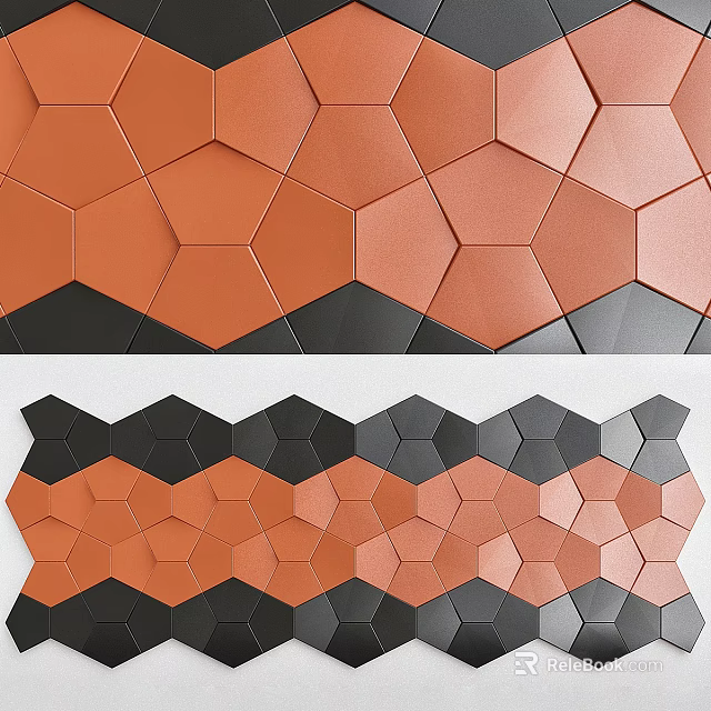 Modern Background Wall With Hexagonal Orange And Black Tiles Geometric Design 3d model