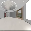 Modern Minimalist Indoor Front Desk Reception Lobby With Sleek Elevators And Exquisite Decorative Ceiling Lighting