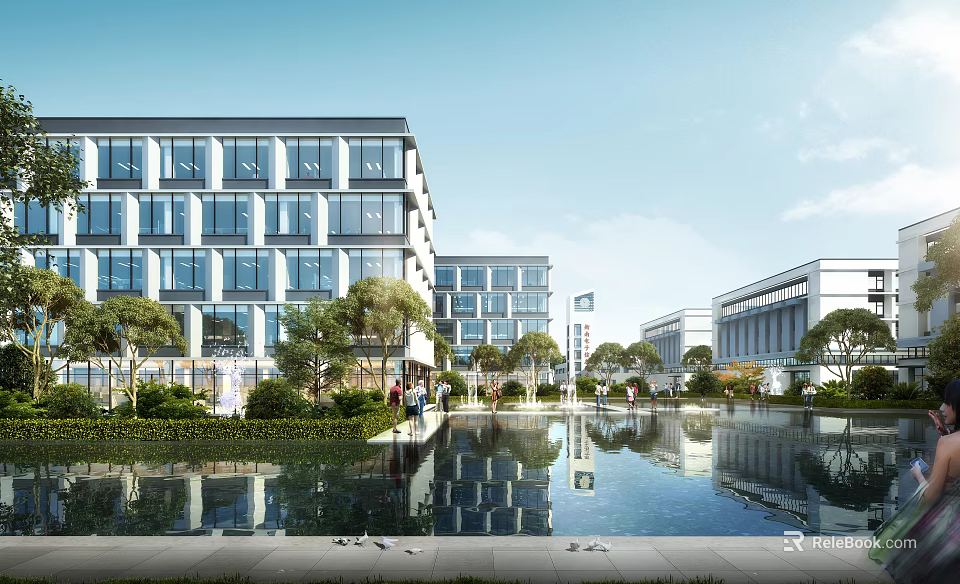 Contemporary Industrial Factory Building With Large Glass Facades And Steel Structure 3d model 