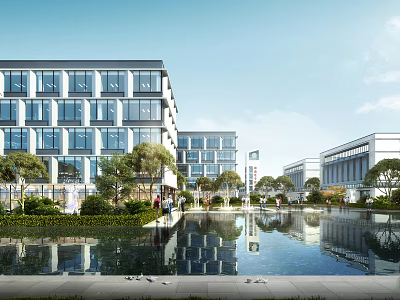Contemporary Industrial Factory Building With Large Glass Facades And Steel Structure 3d model