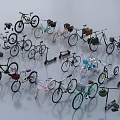 Assortment of Colorful Bicycles in Various Styles with Accessories on