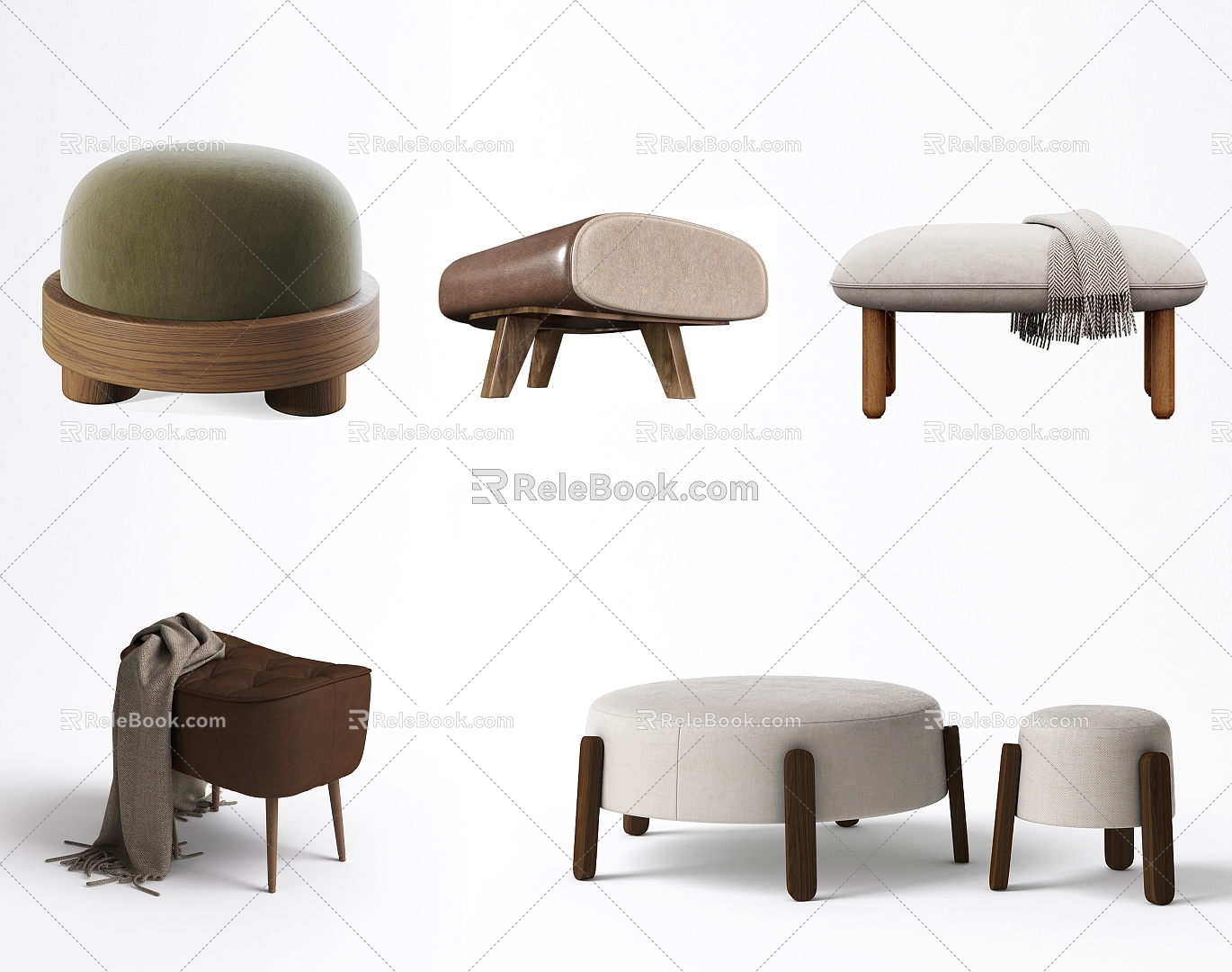 Nordic Log Leather Stool 3d model