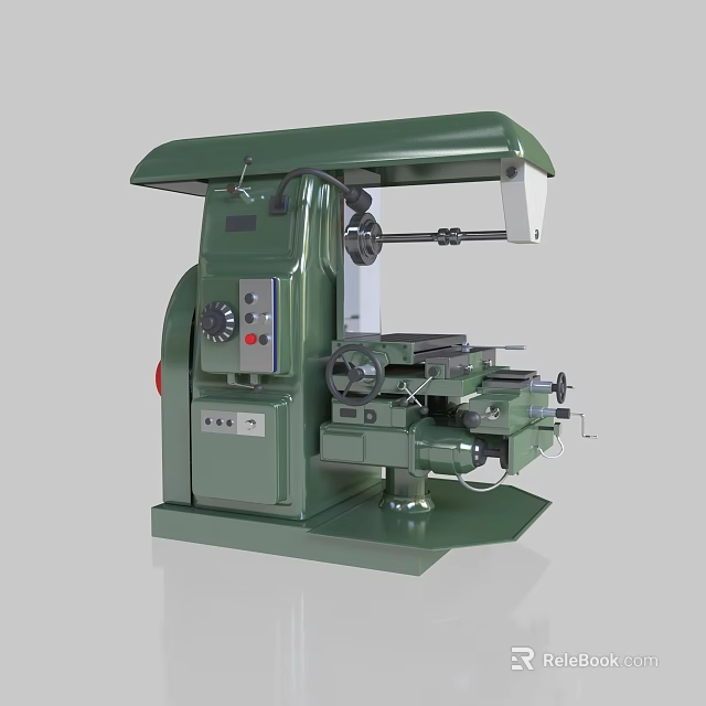 Green Industrial Milling Machine With Control Panel And Worktable Mechanical Components 3d model