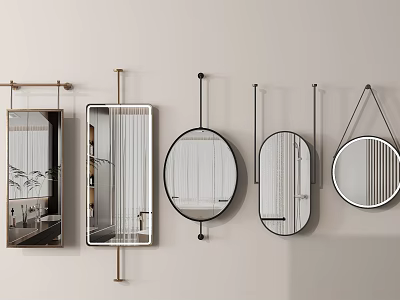 Modern Decorative Wall Mirrors with Various Shapes and Hanging Designs for Interior Decoration 3d model