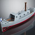 Gray Warship Model With Red Bottom Brass Chimney Wooden Deck And Bow Flag