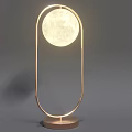 Modern Table Lamp with Circular Golden Frame and Moon Shaped Illuminated Globe on Brown Base