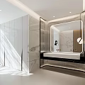 Modern Public Restroom Featuring White Marble Walls Wall Art And Urinals