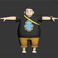 Cartoon Character In Black T-shirt With Blue Creature Design Yellow Pants And Wristwatch