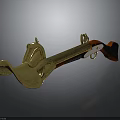 Antique Flintlock Weapon Featuring Golden Metal Parts And Red Wooden Stock