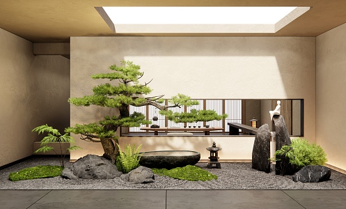 Indoor landscape landscaping courtyard landscape sketch water bowl rockery waterscape moss tatami tea table 3d model