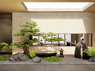 Indoor landscape landscaping courtyard landscape sketch water bowl rockery waterscape moss tatami tea table 3d model