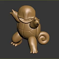 Golden Cartoon Character Sculpture With Turtle Shell Spiral Tail And Raised Arms