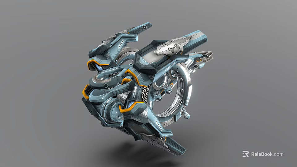 Futuristic Sci Fi Mechanical Device With Metallic Structure Circular Components Blue Orange Accents 3d model 