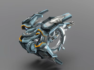 Futuristic Sci Fi Mechanical Device With Metallic Structure Circular Components Blue Orange Accents 3d model