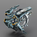 Futuristic Sci Fi Mechanical Device With Metallic Structure Circular Components Blue Orange Accents