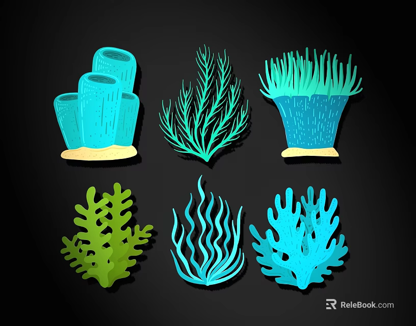 Blue Green Ocean Plant Coral Shaped Wall Decor With Various Designs 3d model 