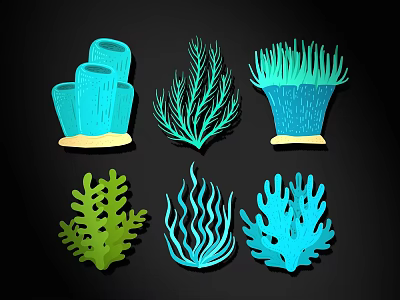 Blue Green Ocean Plant Coral Shaped Wall Decor With Various Designs 3d model