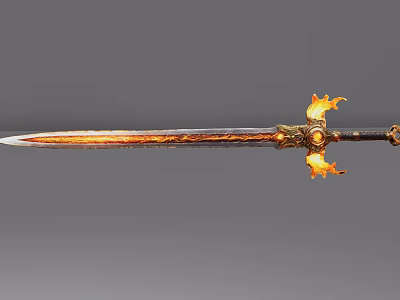 Elegant Decorative Ornament Set Featuring Flame Patterned Sword and Golden Accents 3d model