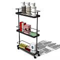 Rolling 3 Tier Storage Shelf Unit with Bottles Boxes and Home Organization Supplies
