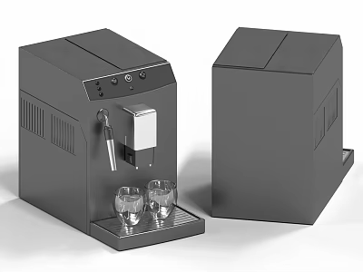 Modern Black Kitchen Countertop Coffee Machine And Appliance With Glass Cups On Tray 3d model