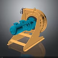 Industrial Blower Equipment With Orange Frame And Blue Motor On Metal Stand