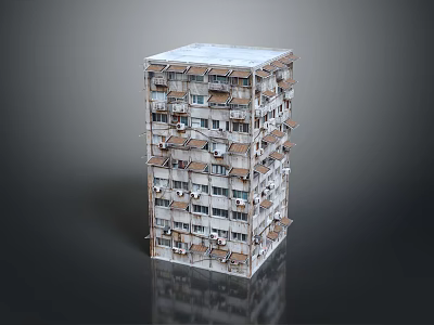 Dense High Rise Residential Building With Multiple Balconies And Air Conditioning Units 3d model