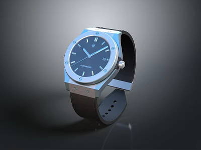 Sleek Modern Wrist Watch with Square Dial Roman Numerals and Black Leather Strap 3d model