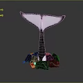 Artistic Aquatic Animal Whale Tail Sculpture with Decorative Base and Colorful Stones